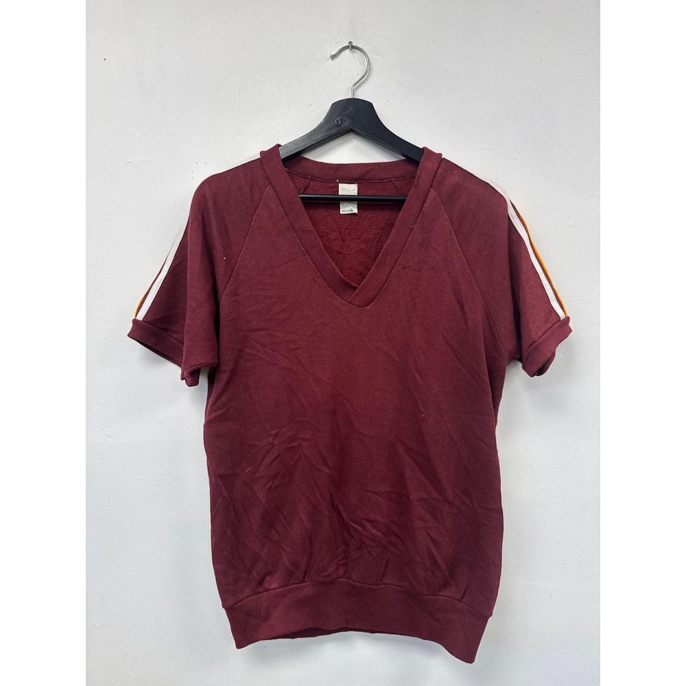 Vintage JCPenney Maroon‎ V Neck Sweatshirt Shirt Medium Raglan Stripe Retro 70s